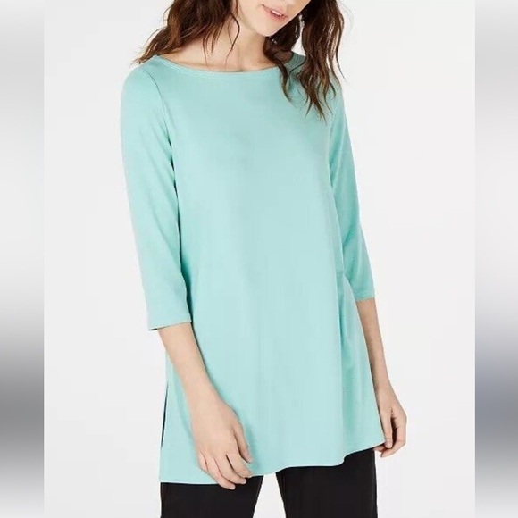 Eileen Fisher NEW Tunic Tencel Stretch Jersey Bateau Neck Top Sea Green   Small - Picture 2 of 10